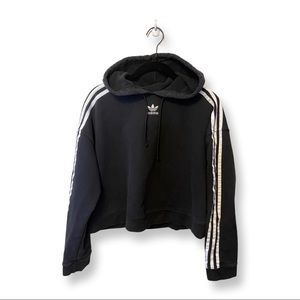 Adidas Cropped Three Stripe Sweatshirt Hoodie
